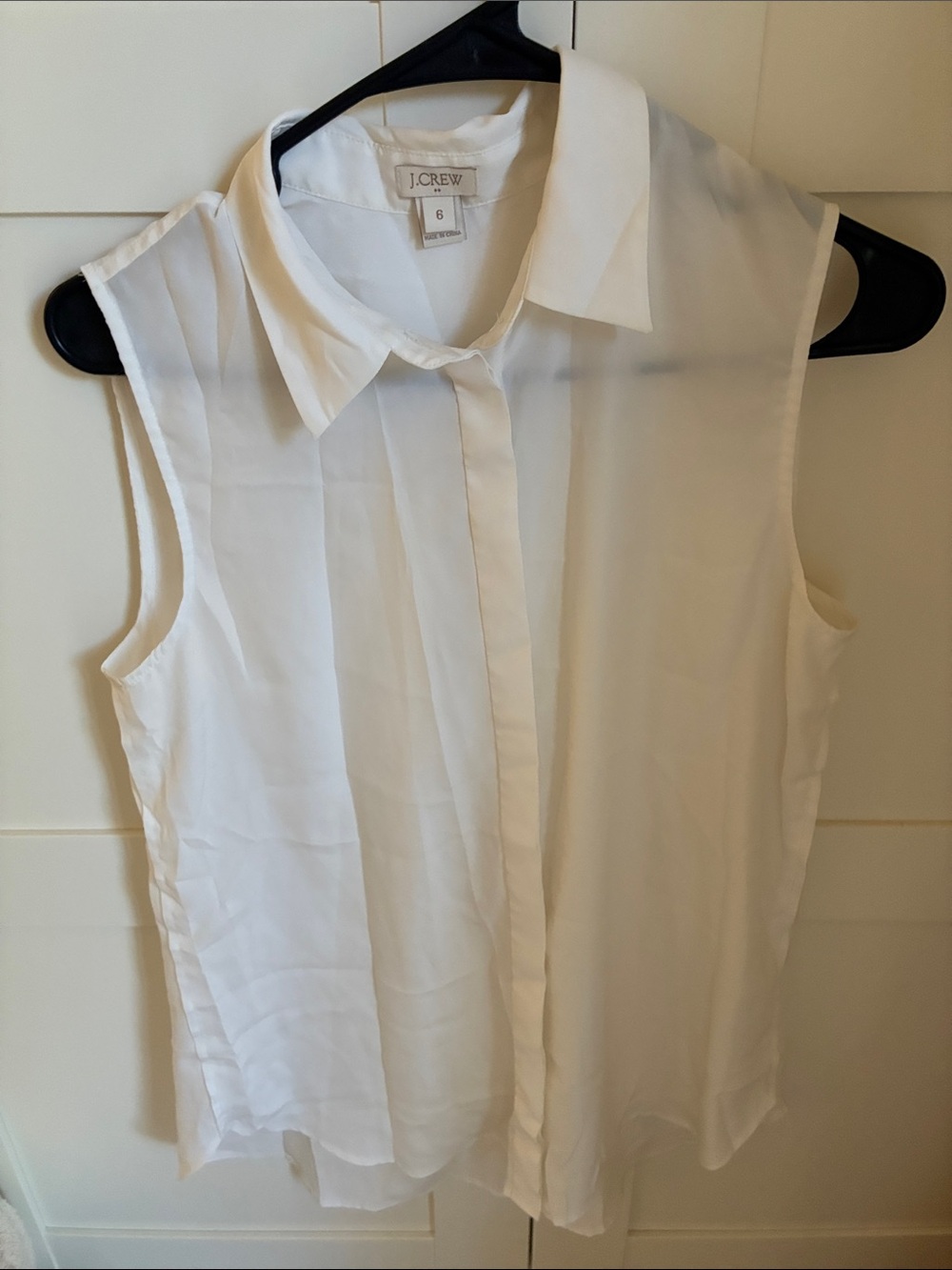 J. Crew White Sleeveless Button-Front Collared Blouse
